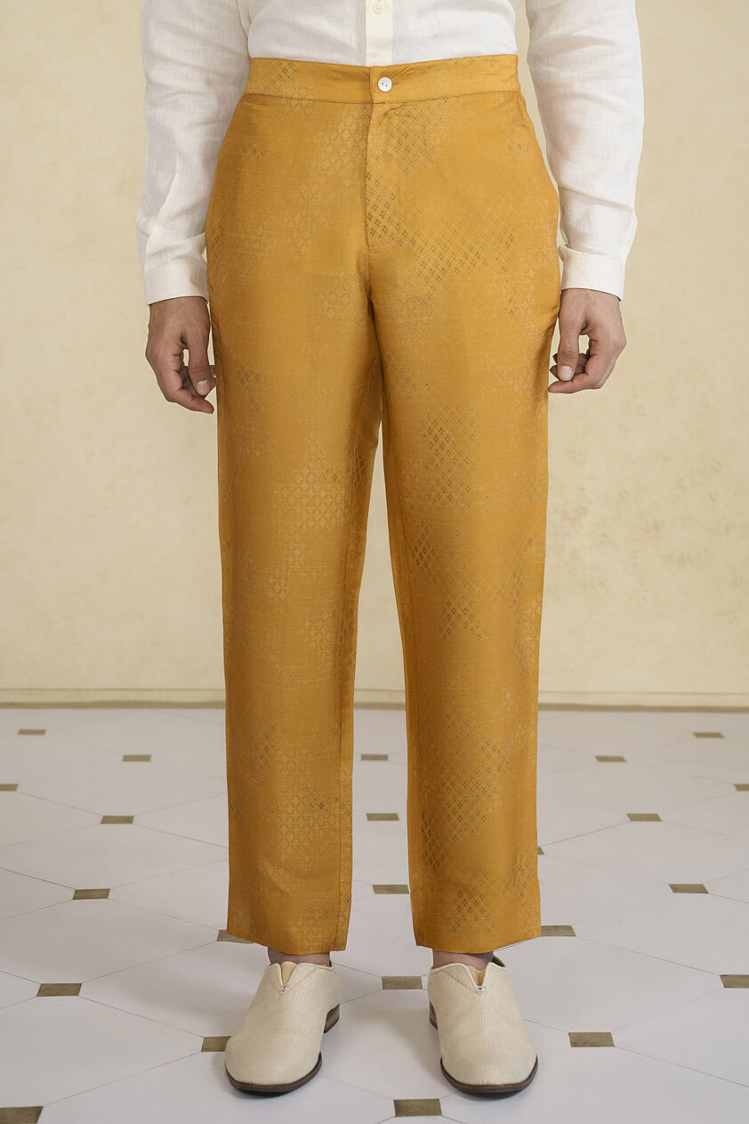 Mustard Silk Trousers, Mustard, image 1